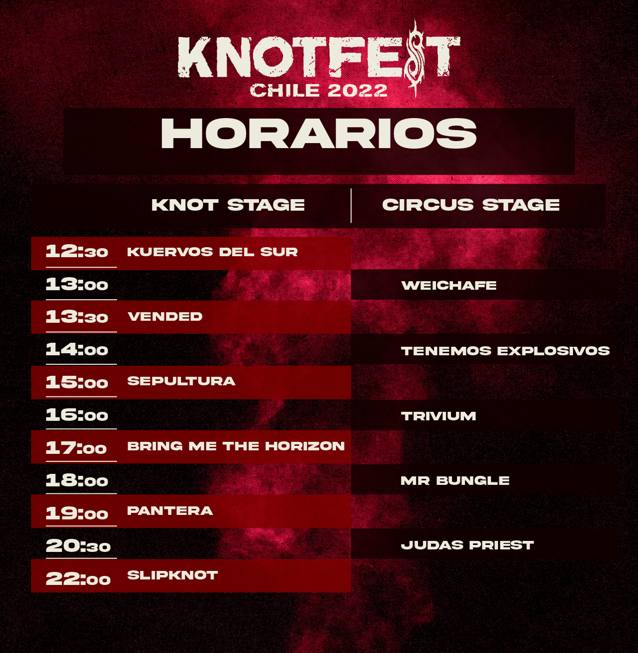 Knotfest Chile 2022 anuncia sus horarios